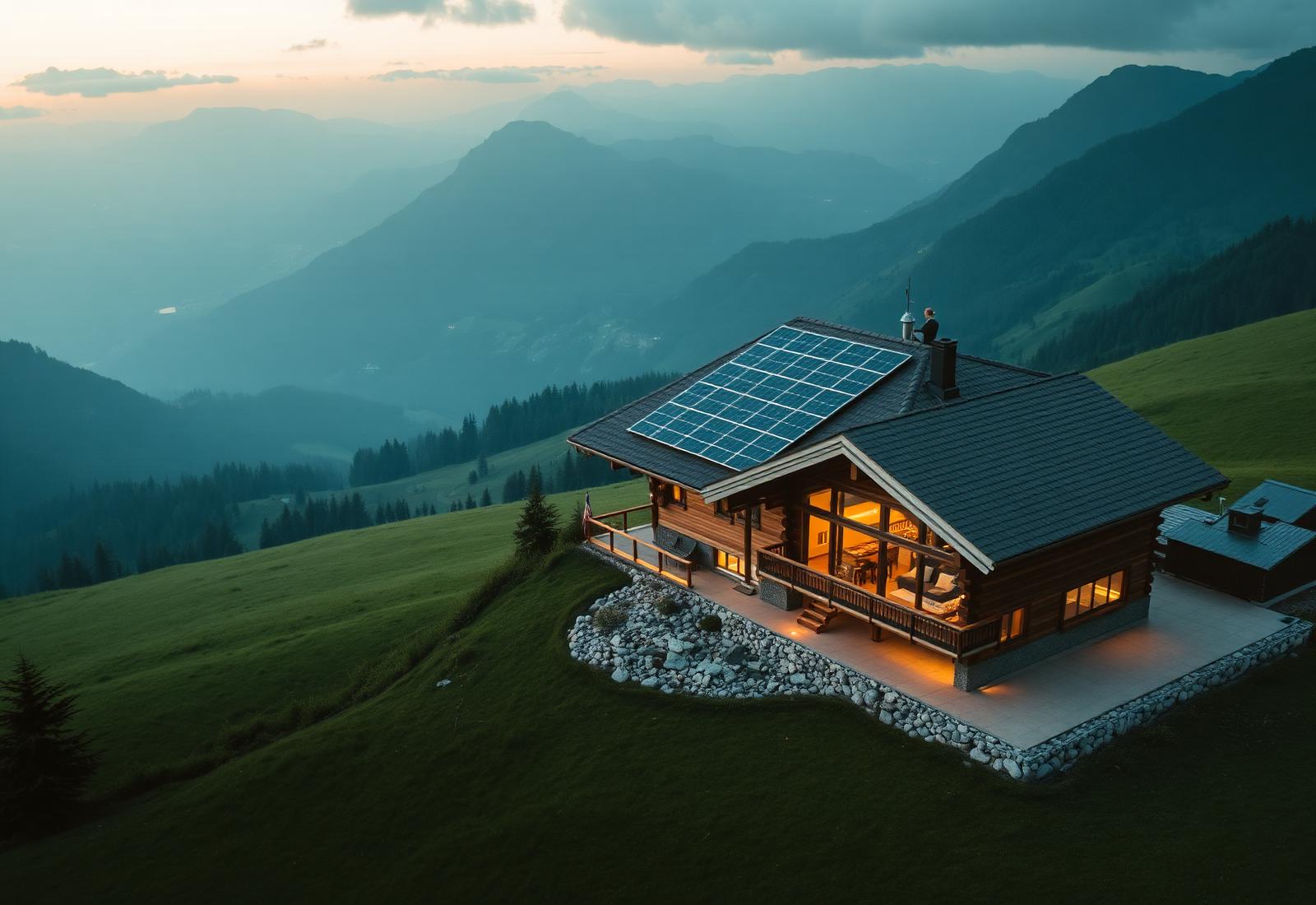 Chalet suisse équipé de panneaux solaires en altitude